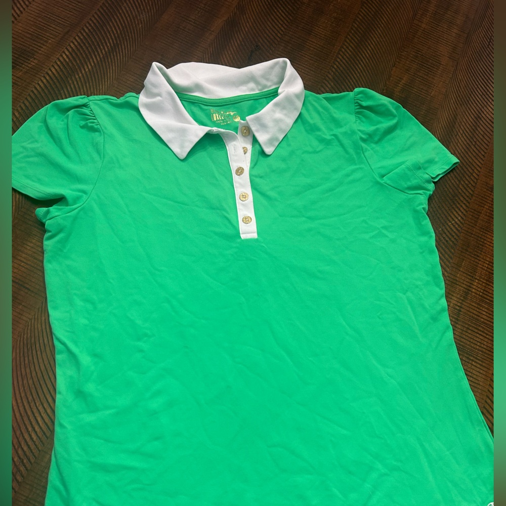 Lilly Pulitzer Green Polo Blouse with White Collar